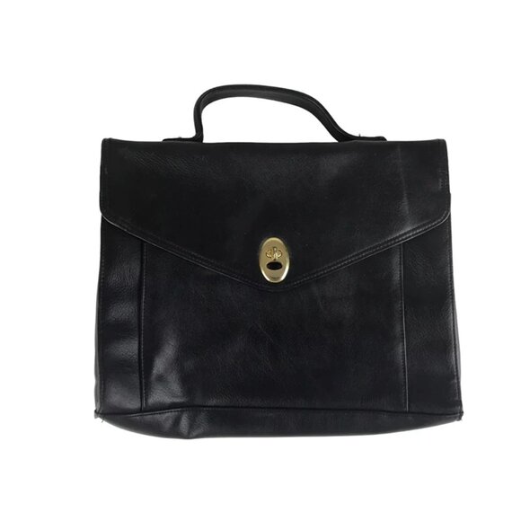 Del Mano Briefcase Document Case‎ Unisex Black Leather Top Handle Bag - Picture 1 of 10